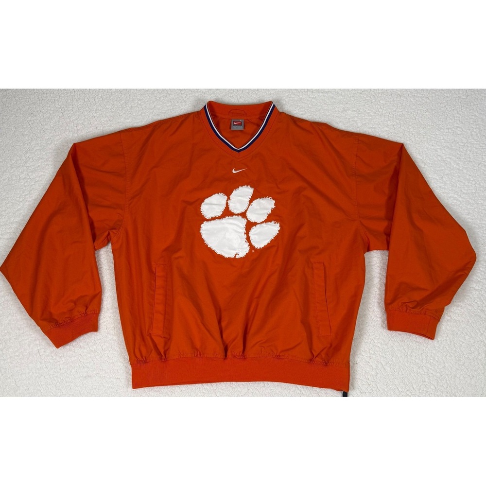 Nike Team Clemson Tigers V-Neck Windshirt Orange Pullover Large Side Zip